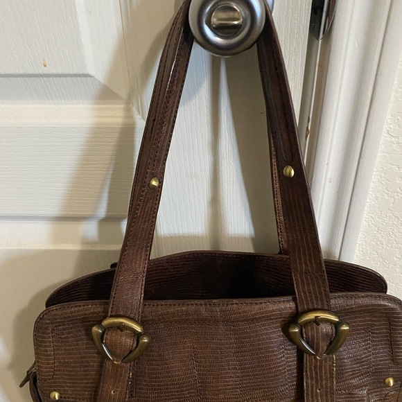 BARBARA MILANO Brown Large Lizard Embossed Leather Shoulder HandbagMade in Italy - Picture 3 of 15